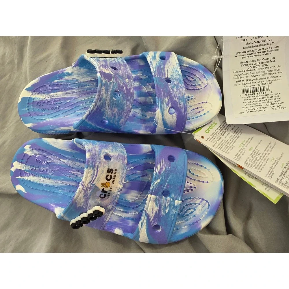 Crocs Classic Marbled Slide Blue Purple White Sandals 207701-1FK Mens 2 Womens 4